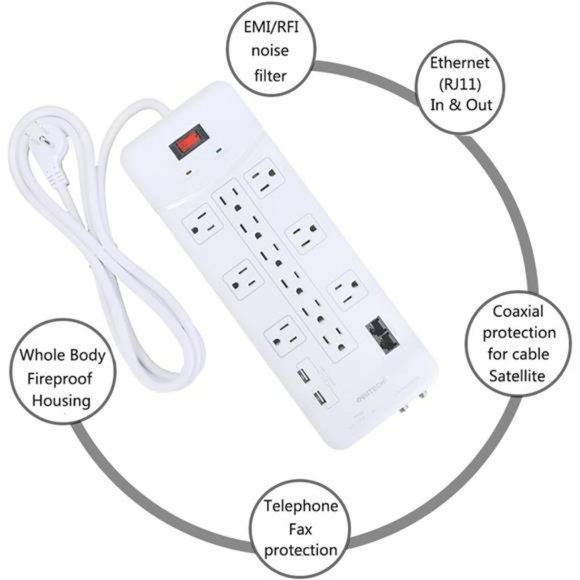 12 Outlet All-In-One Mountable Surge Protector Power Strip, 6 Foot - Picture 2 of 7